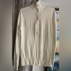 Tory Burch beige turtleneck sweater with front buttons with the brand logo S